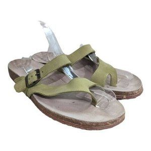 L.L. Bean Womens Size 11 Suede Slides Sandals Green Cork Bottoms Buckle Detail